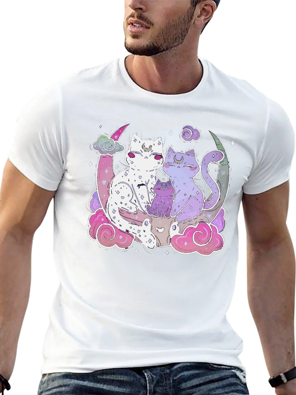 Cute Cats on Moon T-Shirt - Kawaii Style