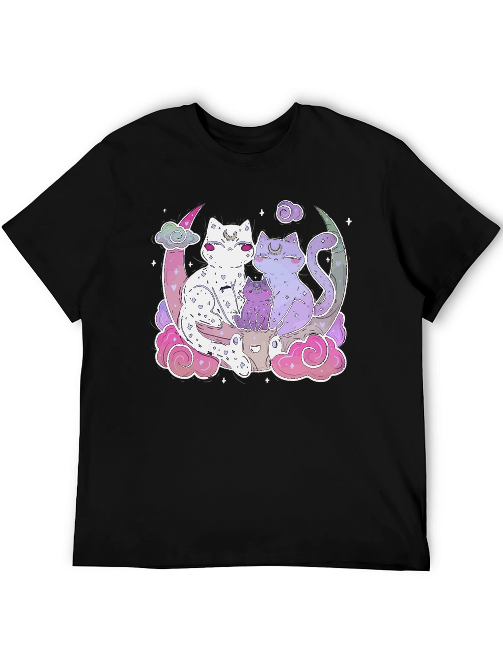 Cute Cats on Moon T-Shirt - Kawaii Style