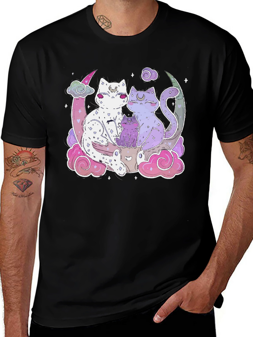 Cute Cats on Moon T-Shirt - Kawaii Style