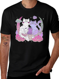 Cute Cats on Moon T-Shirt - Kawaii Style