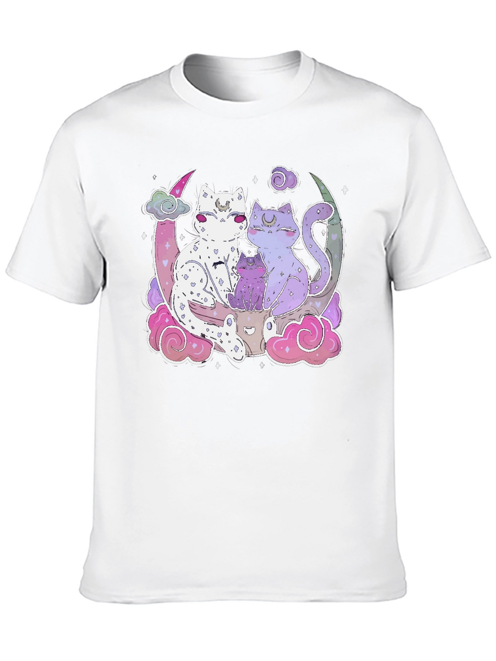 Cute Cats on Moon T-Shirt - Kawaii Style