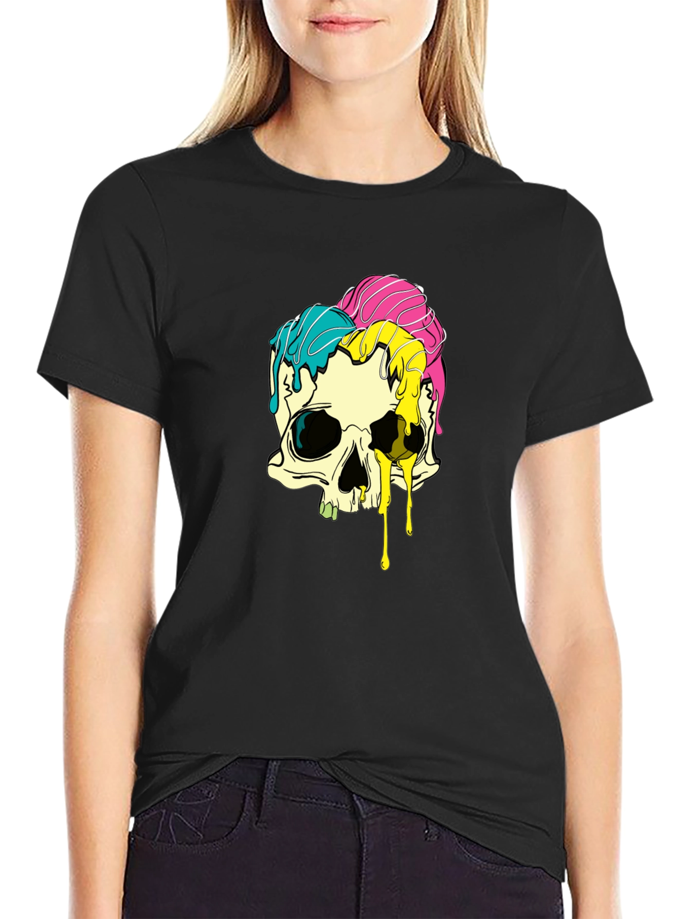 Melting Skull Graphic Tee - Black Cotton T-Shirt