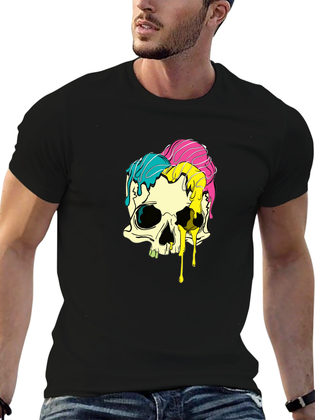 Melting Skull Graphic Tee - Black Cotton T-Shirt