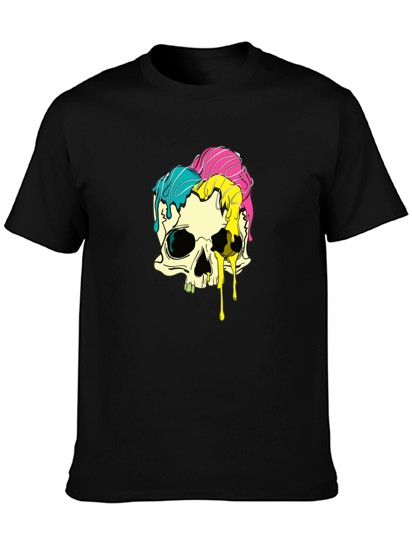 Melting Skull Graphic Tee - Black Cotton T-Shirt