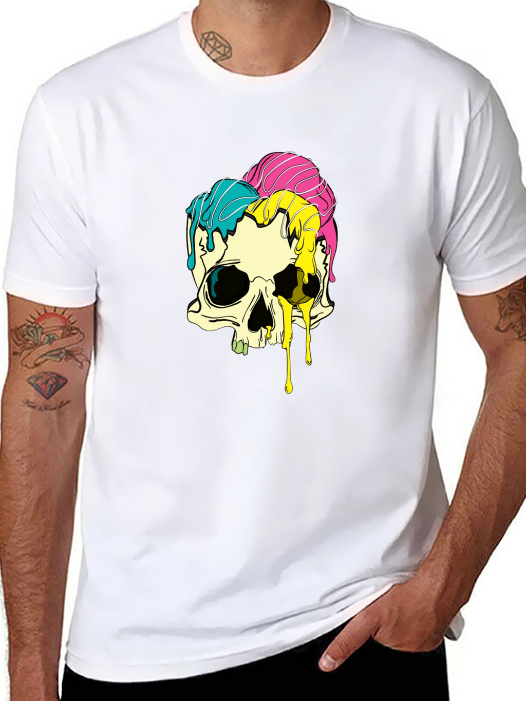 Melting Skull Graphic Tee - Black Cotton T-Shirt