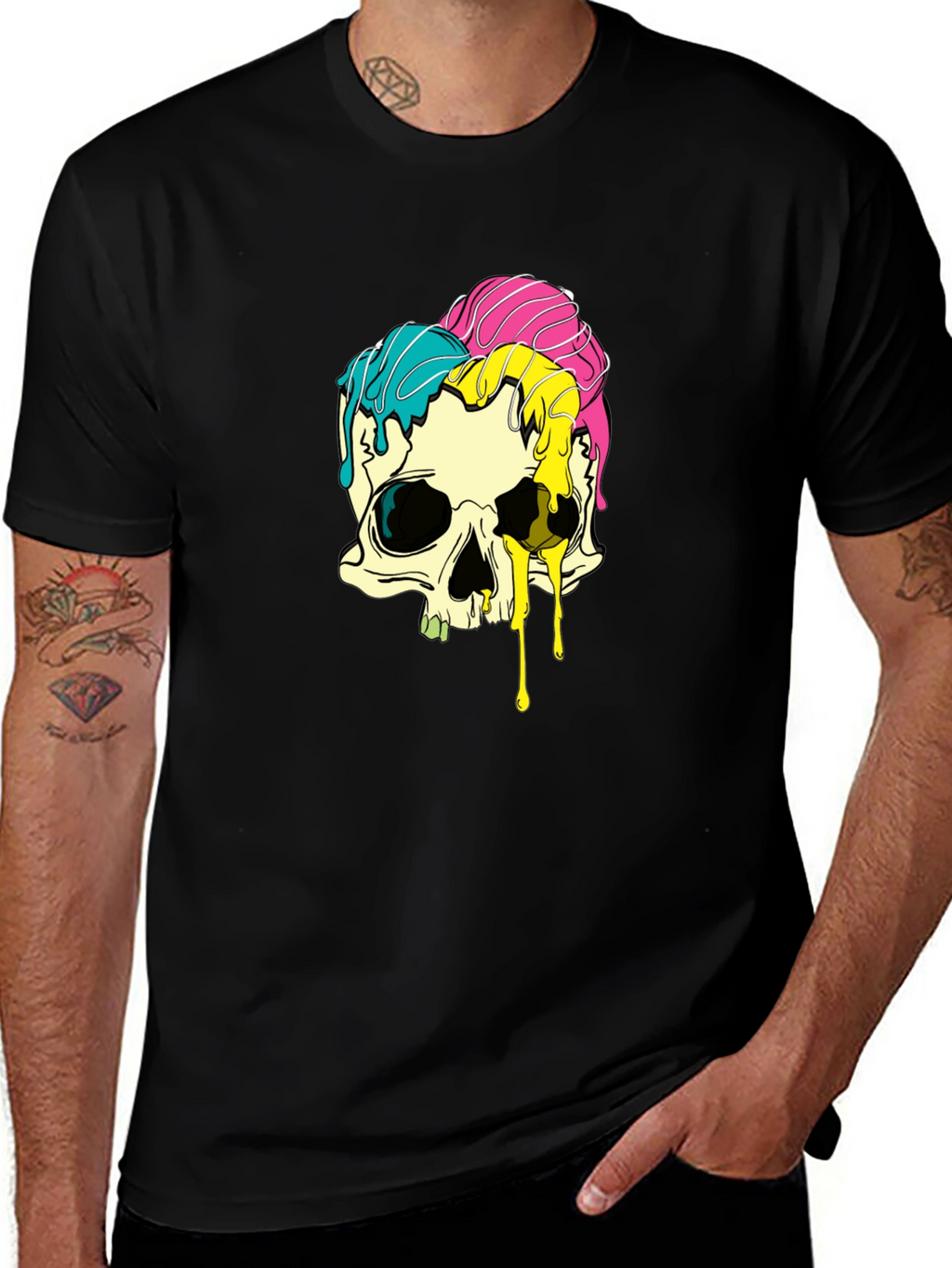 Melting Skull Graphic Tee - Black Cotton T-Shirt