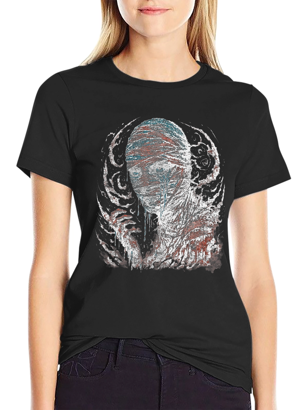 Bandaged Head Graphic Tee - Dark Style