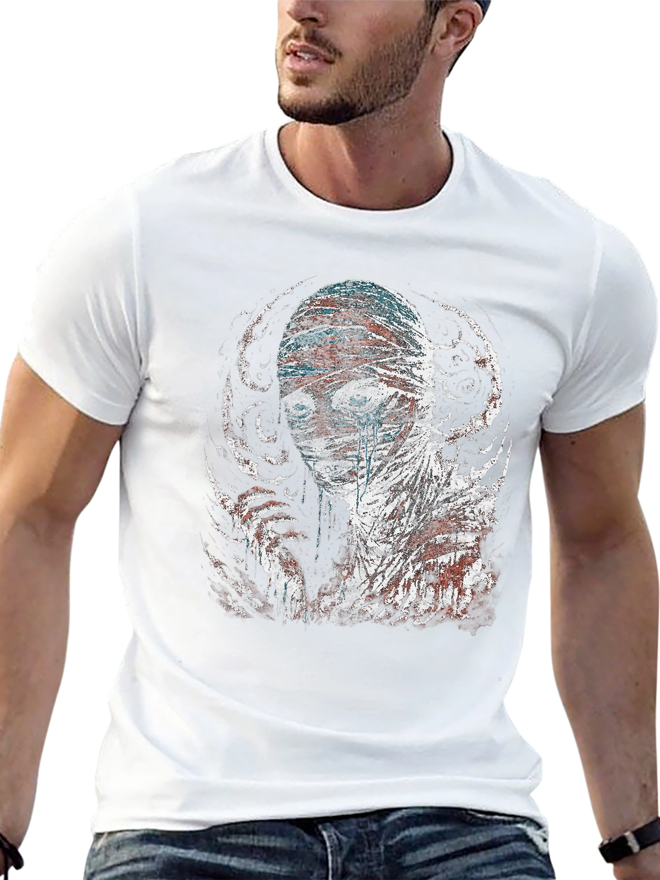 Bandaged Head Graphic Tee - Dark Style