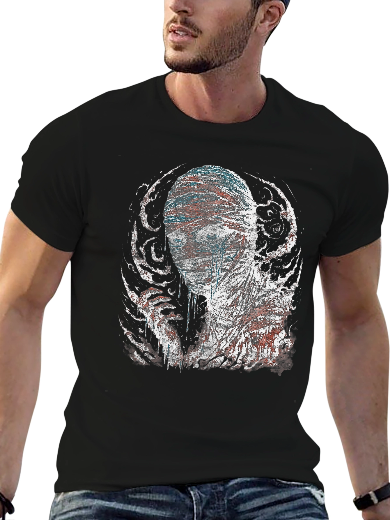 Bandaged Head Graphic Tee - Dark Style