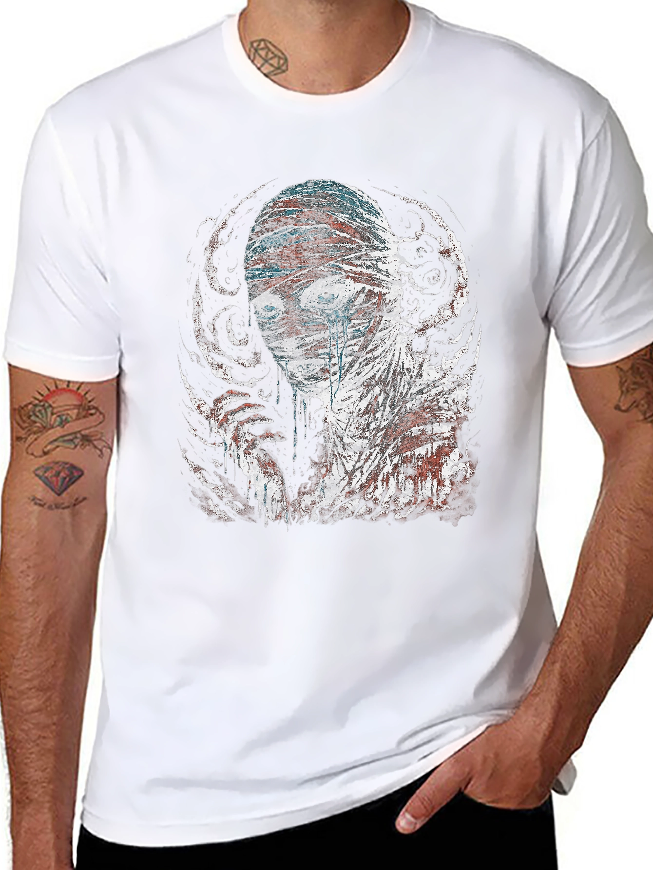 Bandaged Head Graphic Tee - Dark Style