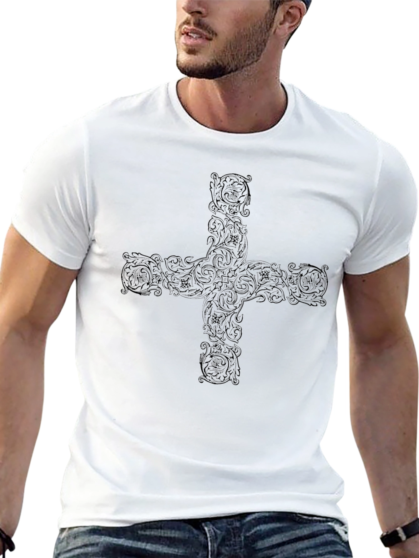 Ornate Cross Graphic Black T-Shirt