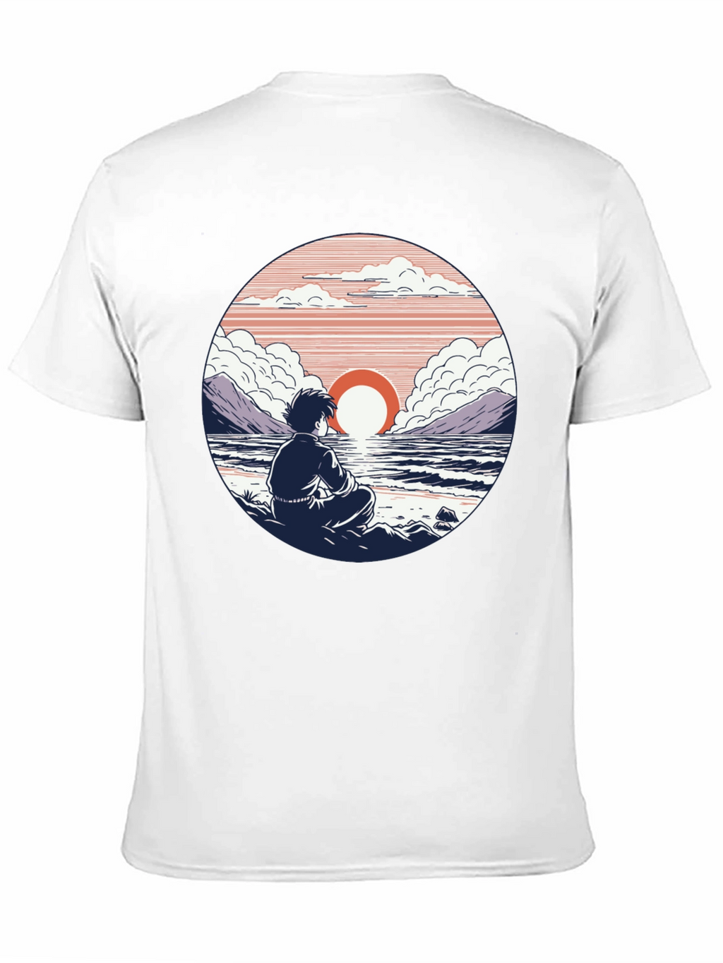 Anime Sunset T-Shirt: Coastal Meditation Design