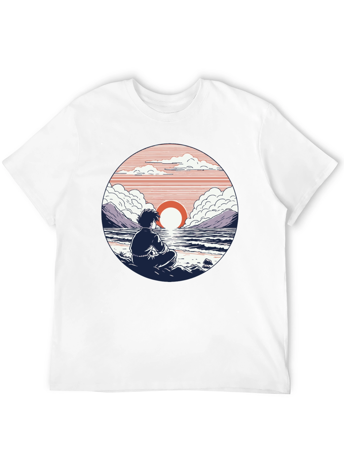 Anime Sunset T-Shirt: Coastal Meditation Design