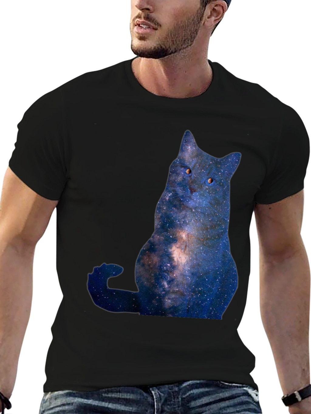 Cosmic Cat Graphic T-Shirt - Mens Black Tee