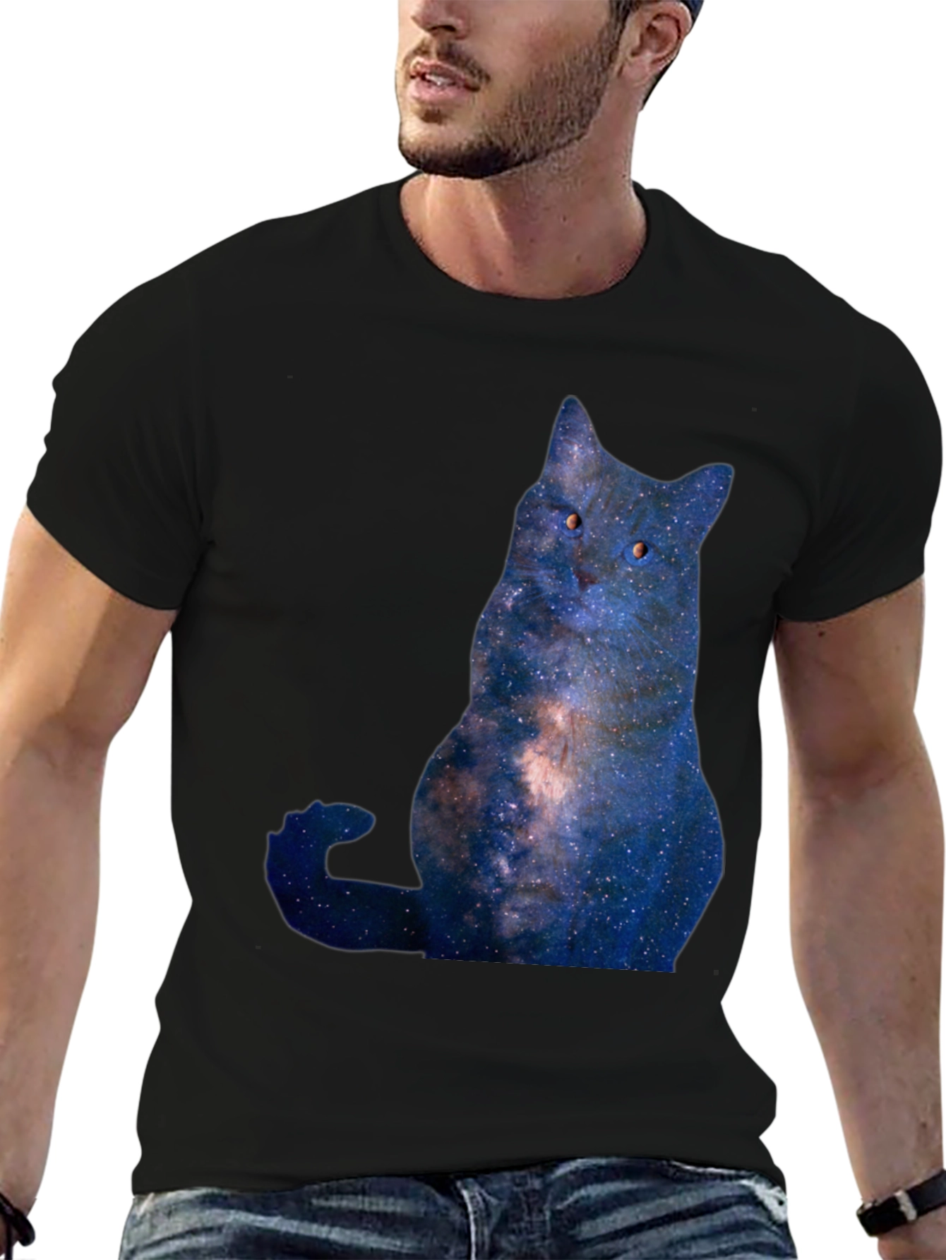 Cosmic Cat Graphic T-Shirt - Mens Black Tee