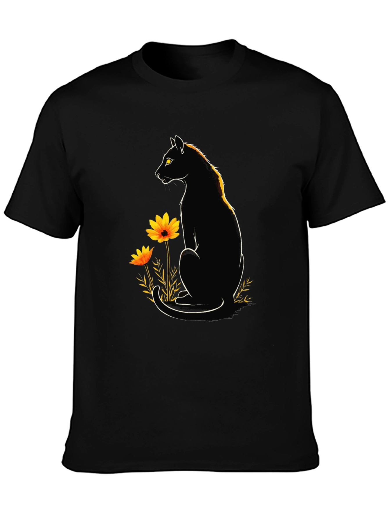 Black Cat Floral Graphic Tee