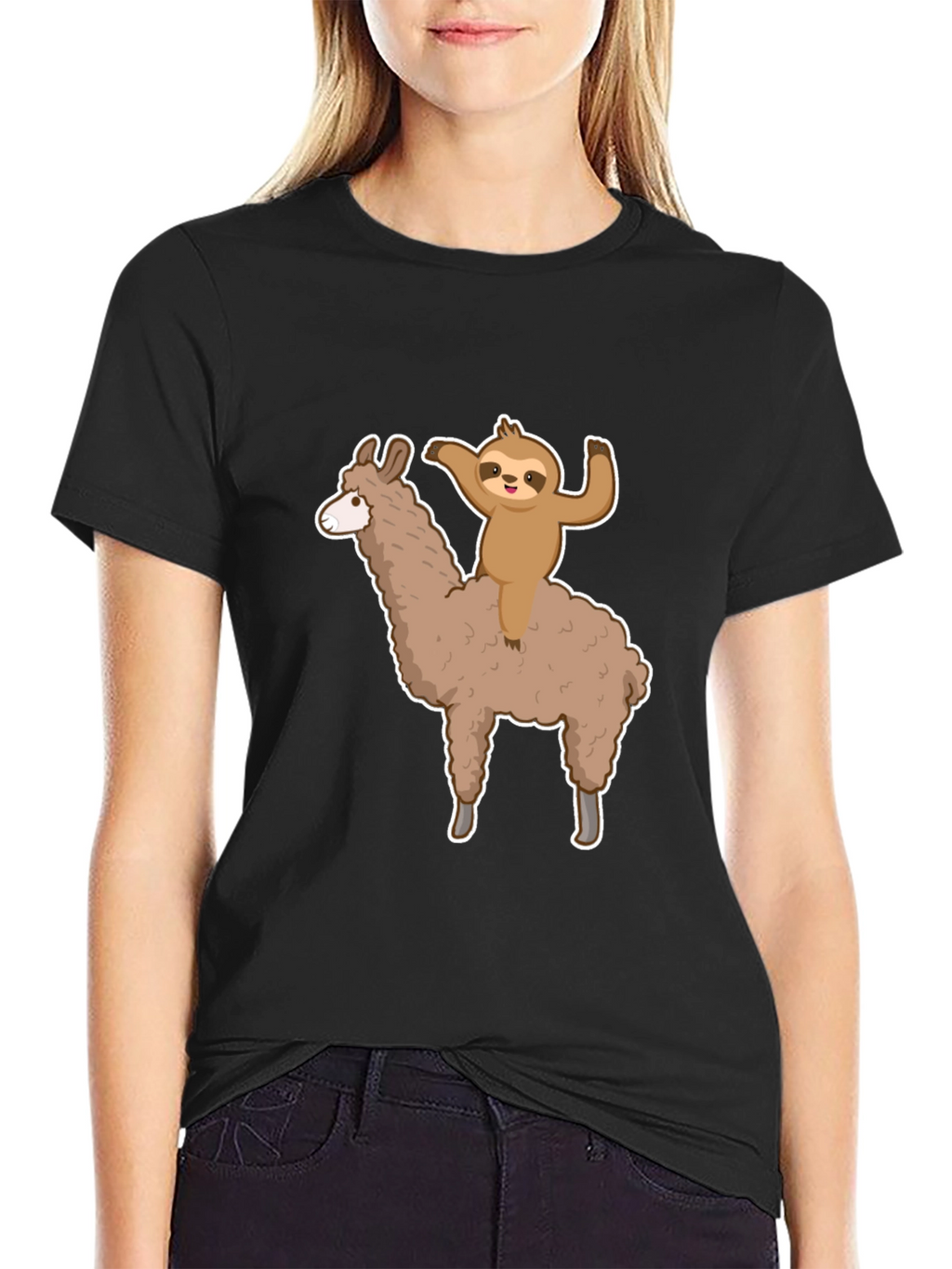 Sloth Riding Llama Graphic Tee - Mens Black T-Shirt