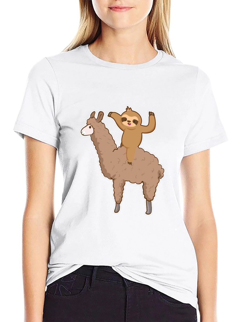 Sloth Riding Llama Graphic Tee - Mens Black T-Shirt