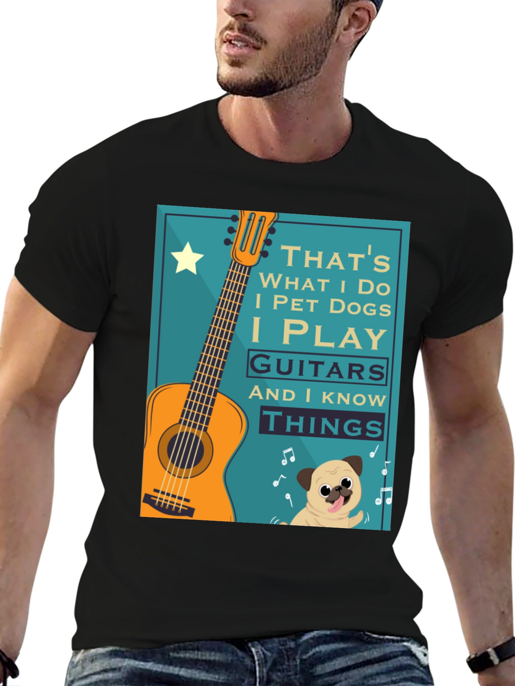 Dog & Guitar Graphic Tee - I Play Guitars