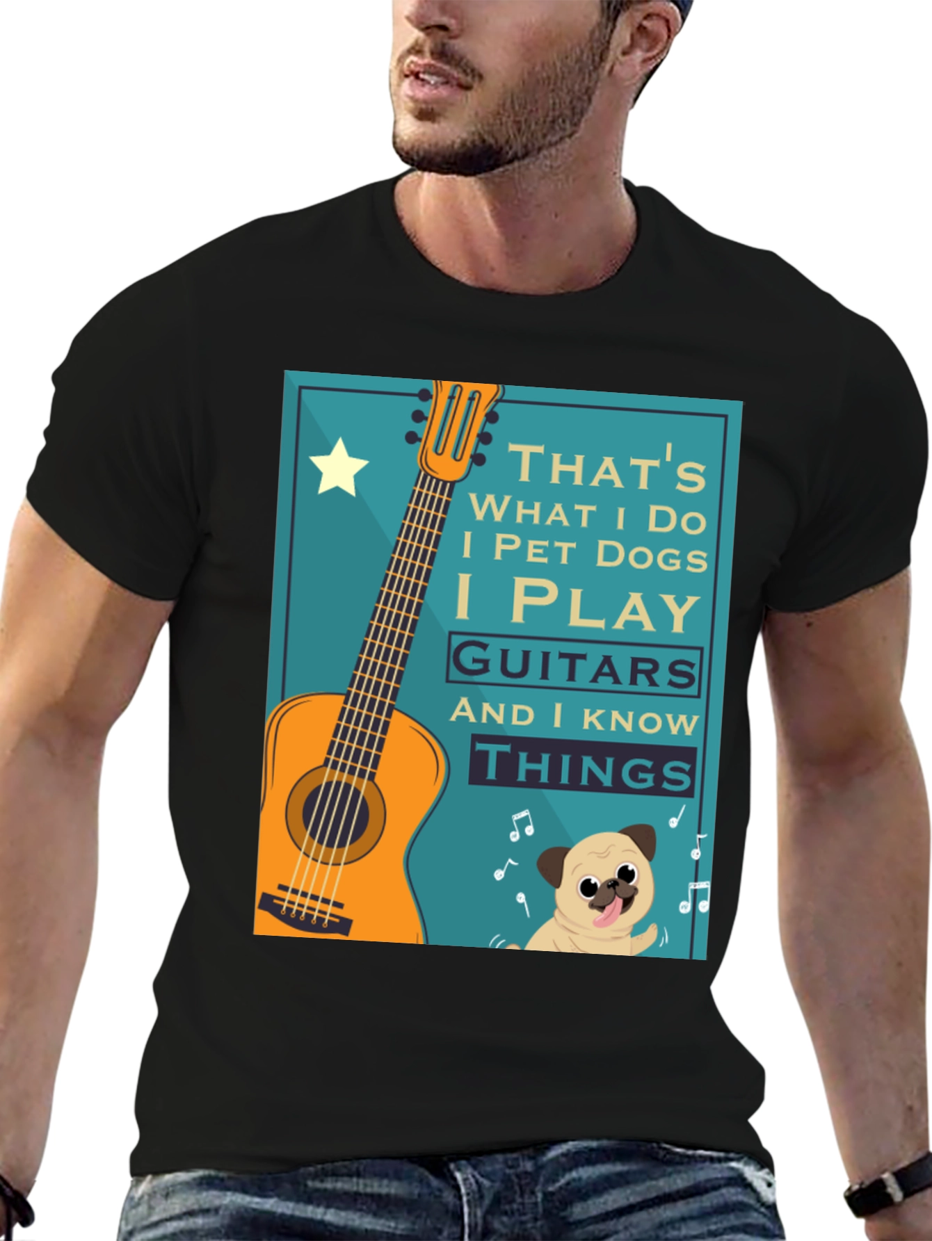 Dog & Guitar Graphic Tee - I Play Guitars