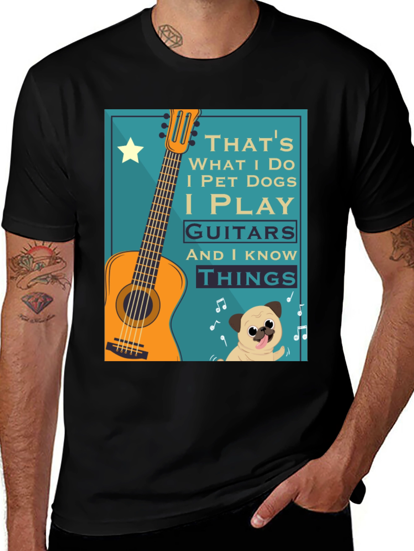 Dog & Guitar Graphic Tee - I Play Guitars