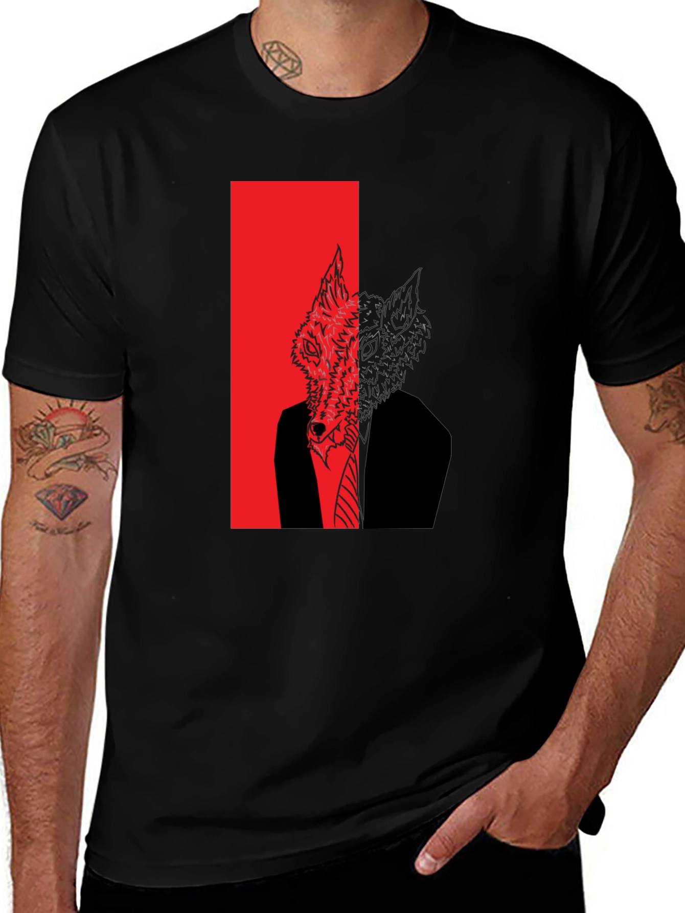 Wolf in Suit Graphic Tee - Mens Black T-Shirt