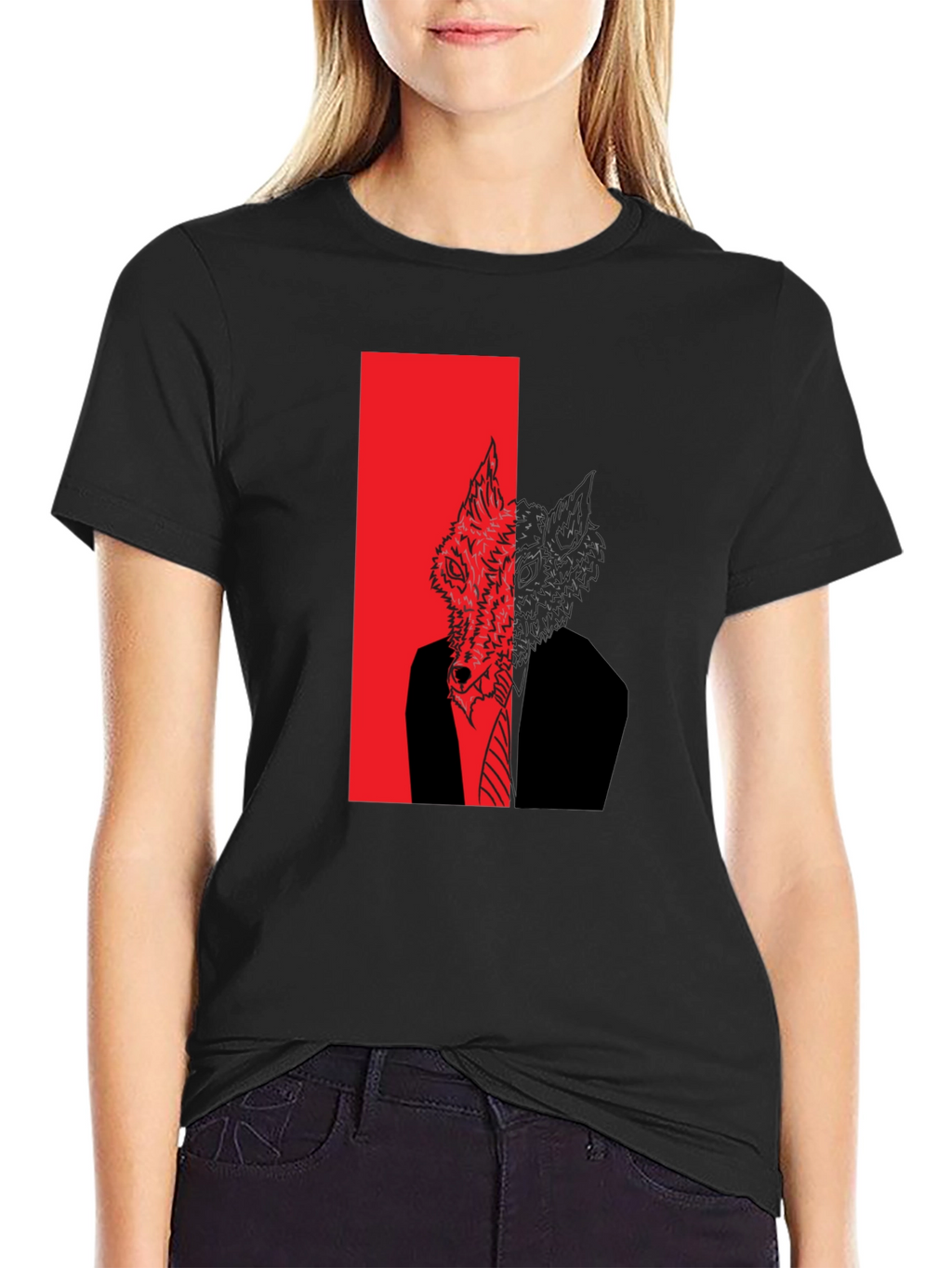 Wolf in Suit Graphic Tee - Mens Black T-Shirt