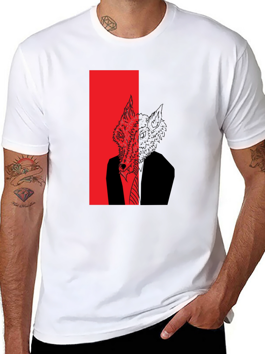 Wolf in Suit Graphic Tee - Mens Black T-Shirt