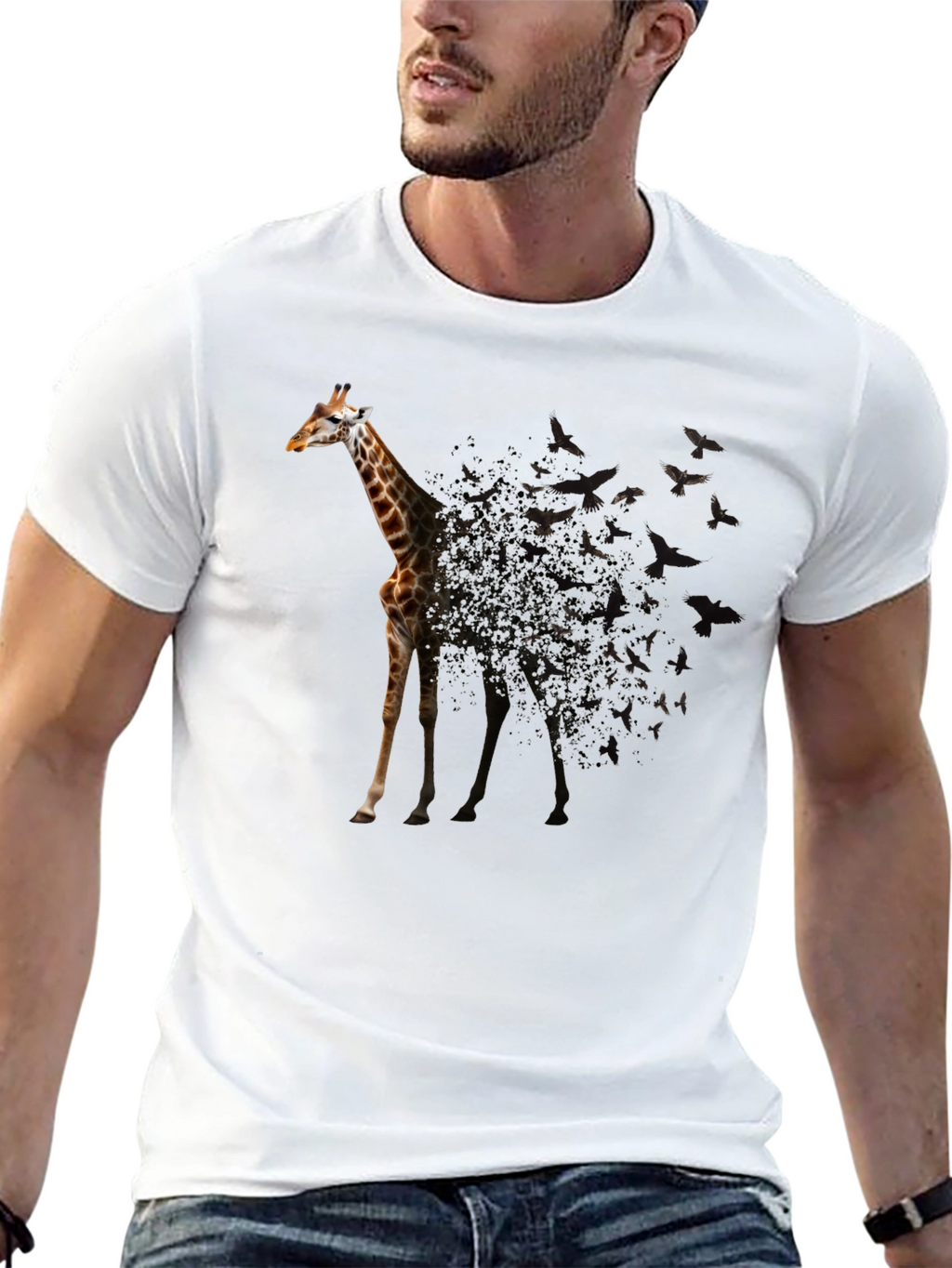 Giraffe Bird Transformation Black T-Shirt