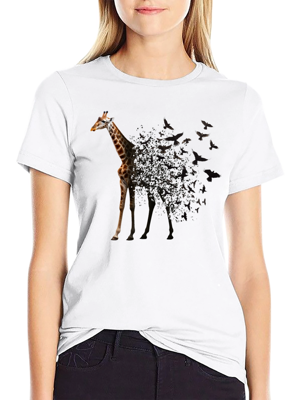 Giraffe Bird Transformation Black T-Shirt