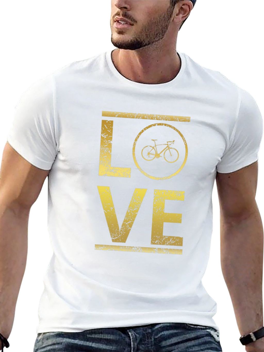 Love Cycling T-Shirt - Distressed Gold Graphic Tee