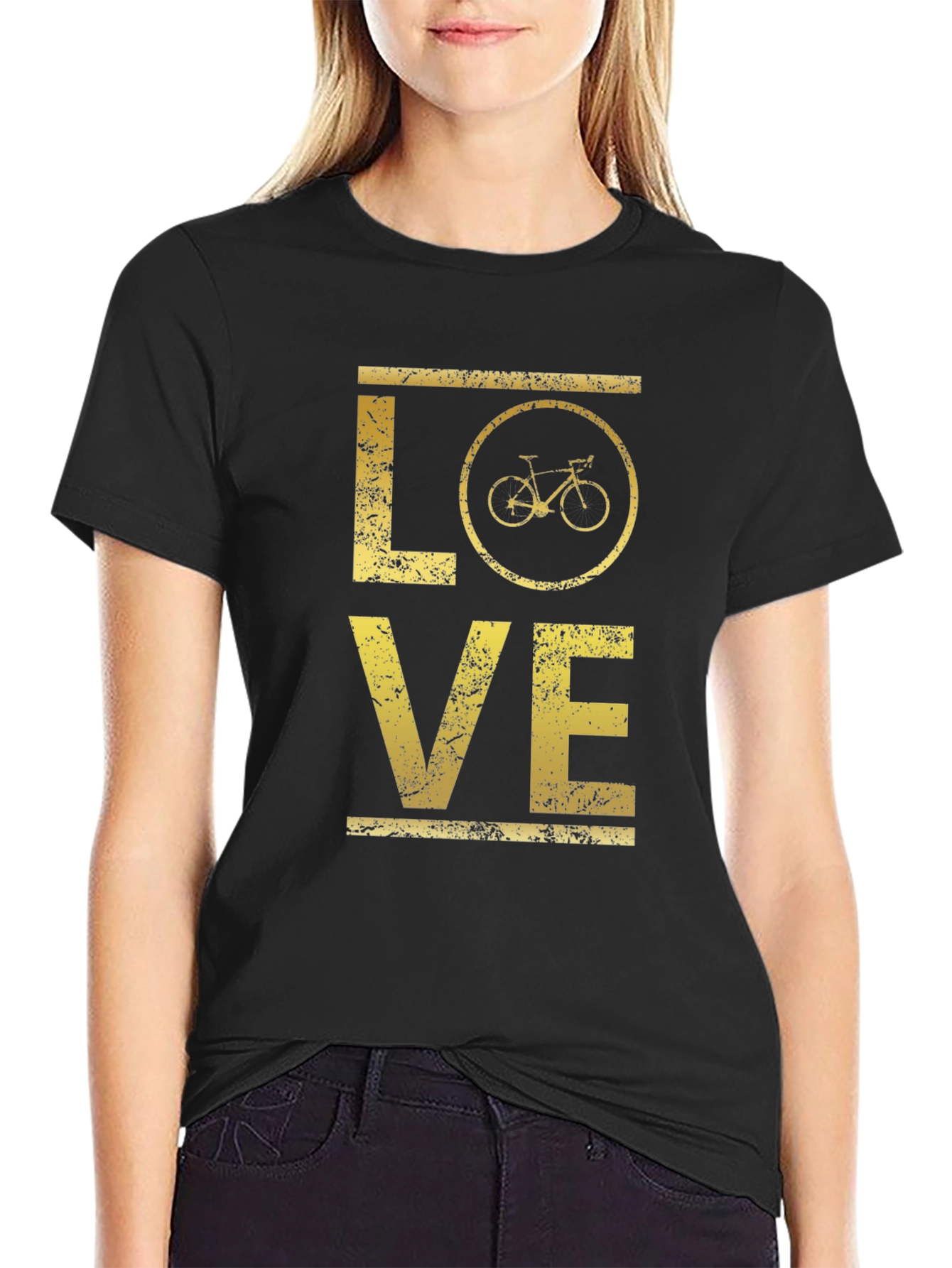 Love Cycling T-Shirt - Distressed Gold Graphic Tee