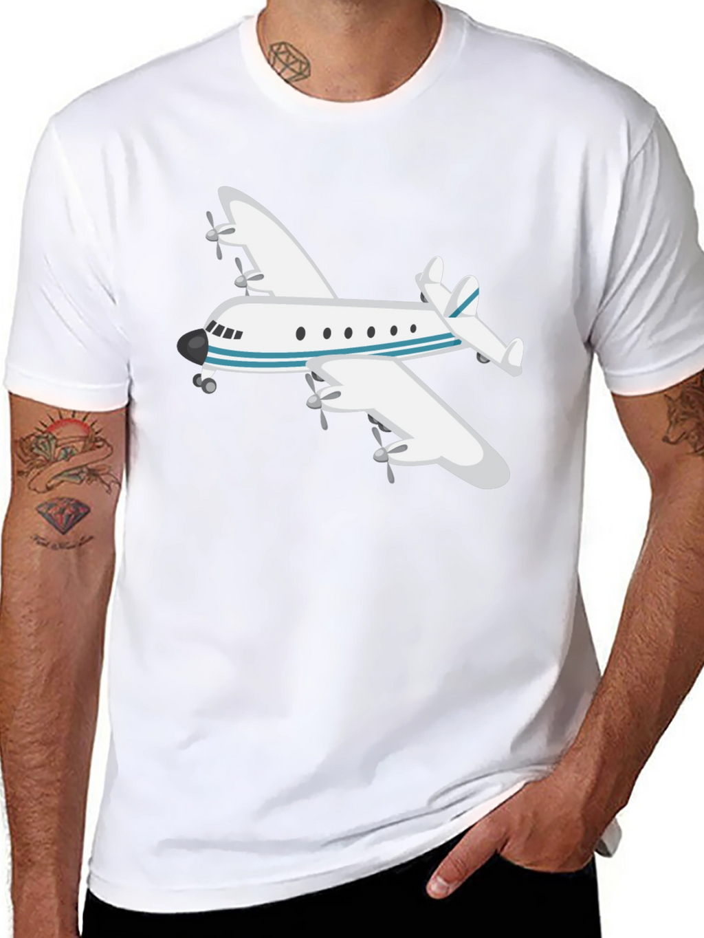 Airplane Graphic Tee - Black Crew Neck T-Shirt