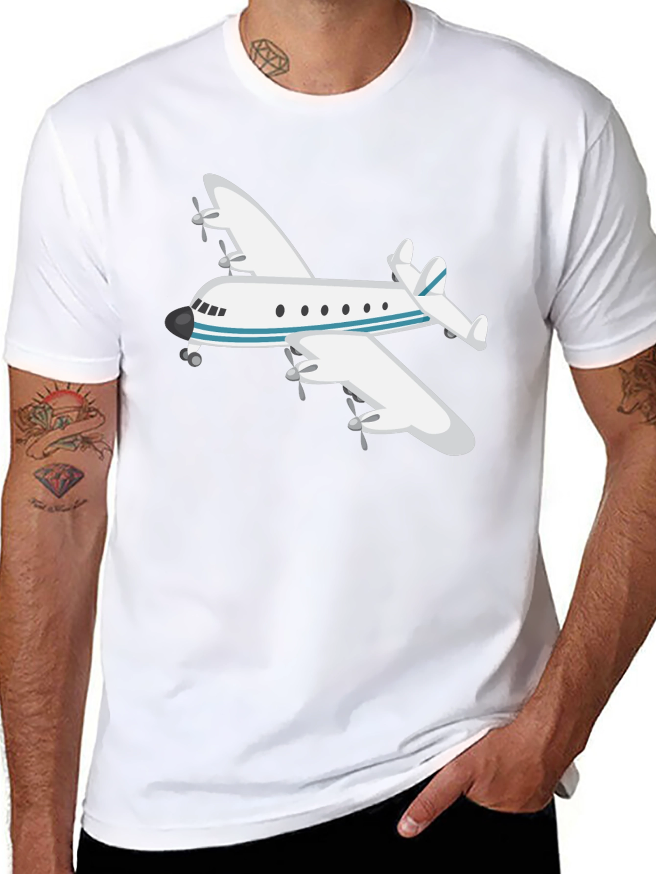 Airplane Graphic Tee - Black Crew Neck T-Shirt