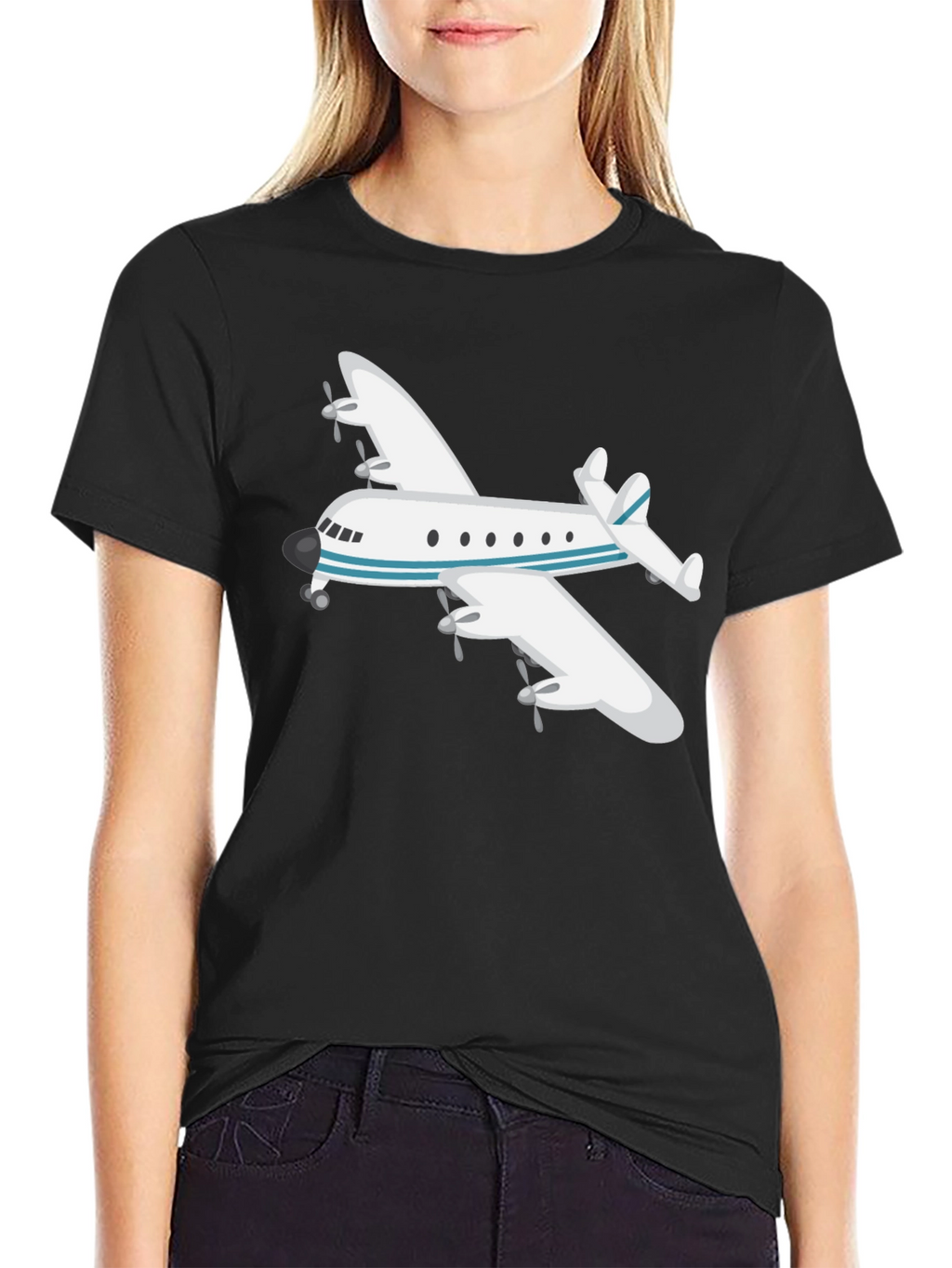 Airplane Graphic Tee - Black Crew Neck T-Shirt