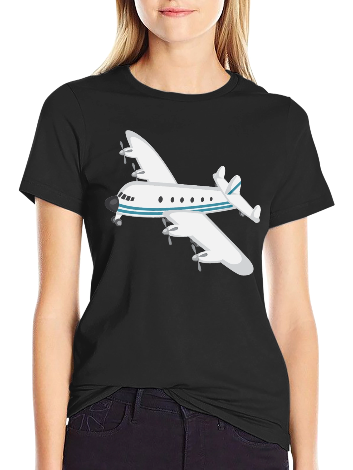 Airplane Graphic Tee - Black Crew Neck T-Shirt