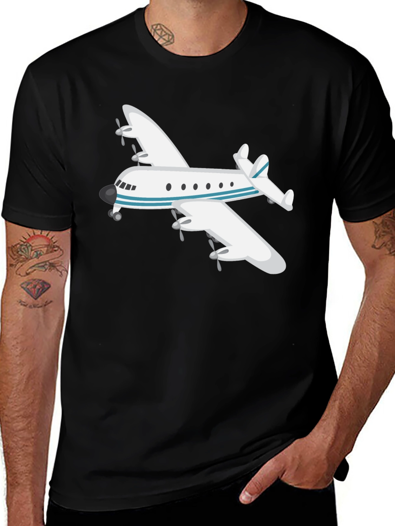 Airplane Graphic Tee - Black Crew Neck T-Shirt