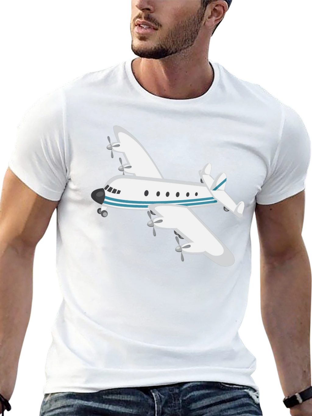 Airplane Graphic Tee - Black Crew Neck T-Shirt