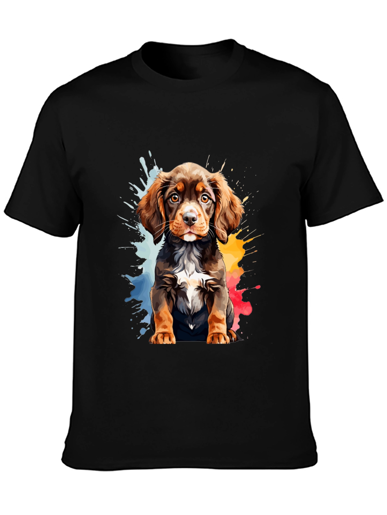 Watercolor Puppy Graphic Tee - Mens Black T-Shirt