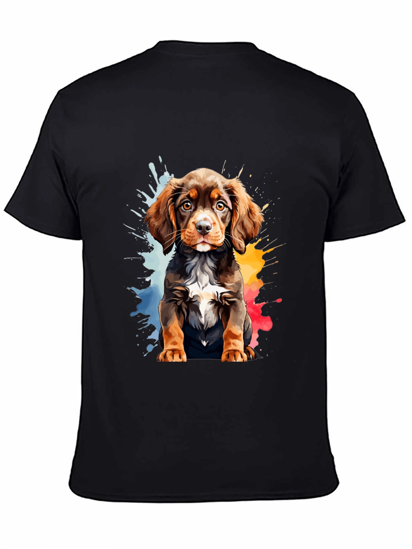 Watercolor Puppy Graphic Tee - Mens Black T-Shirt