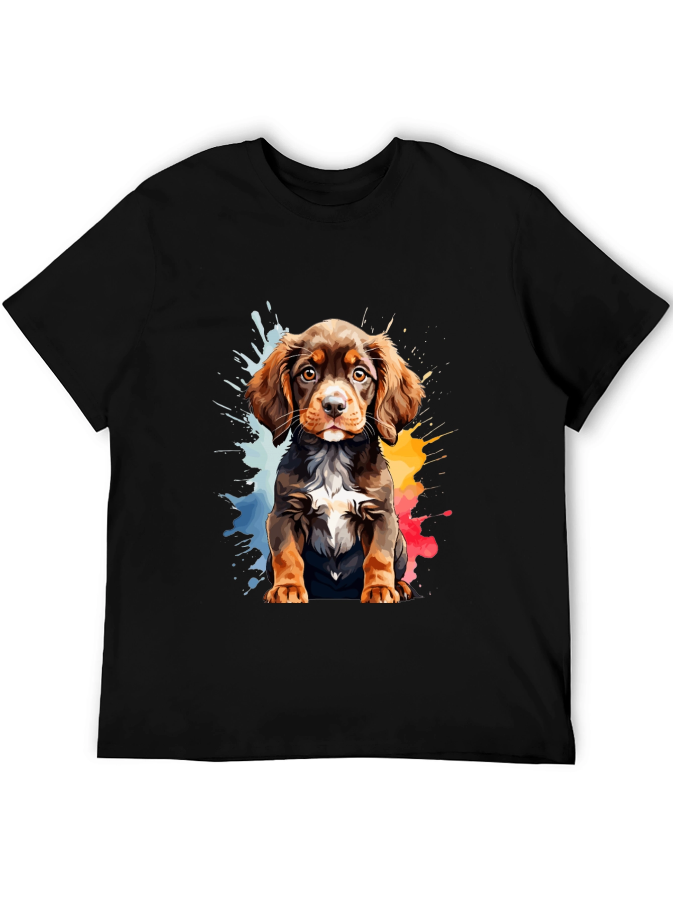 Watercolor Puppy Graphic Tee - Mens Black T-Shirt