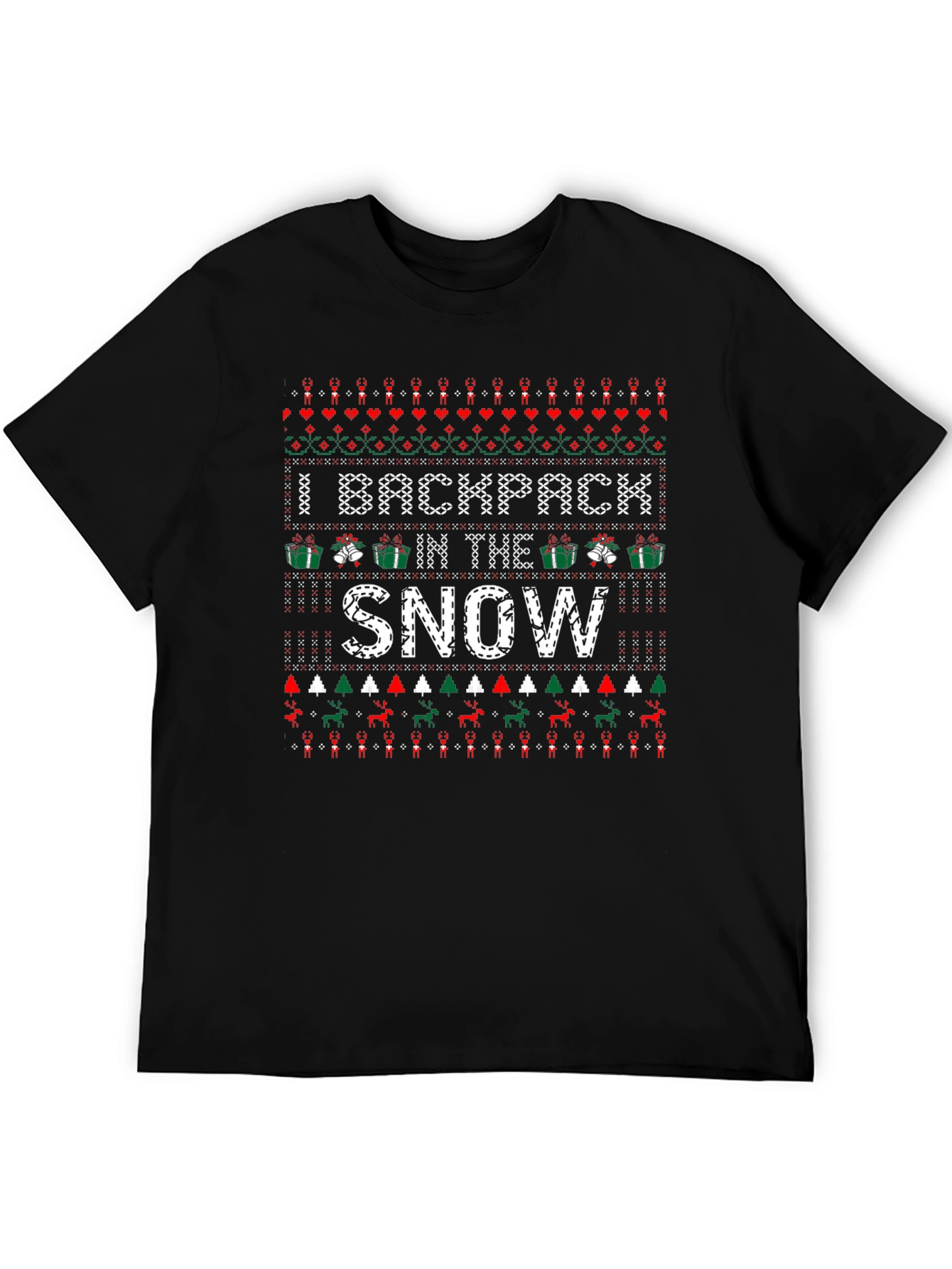 Backpack in the Snow Ugly Christmas T-Shirt