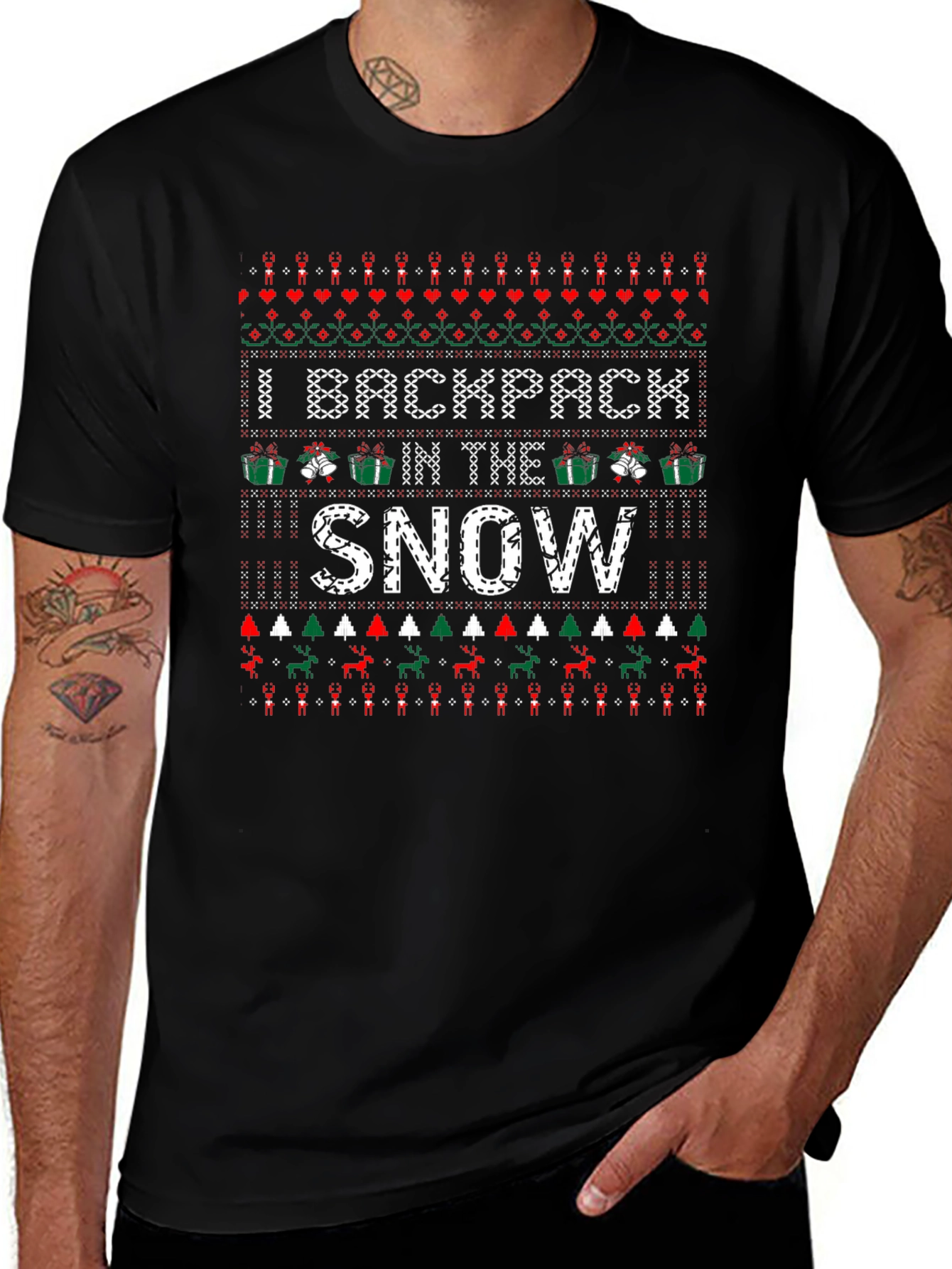Backpack in the Snow Ugly Christmas T-Shirt