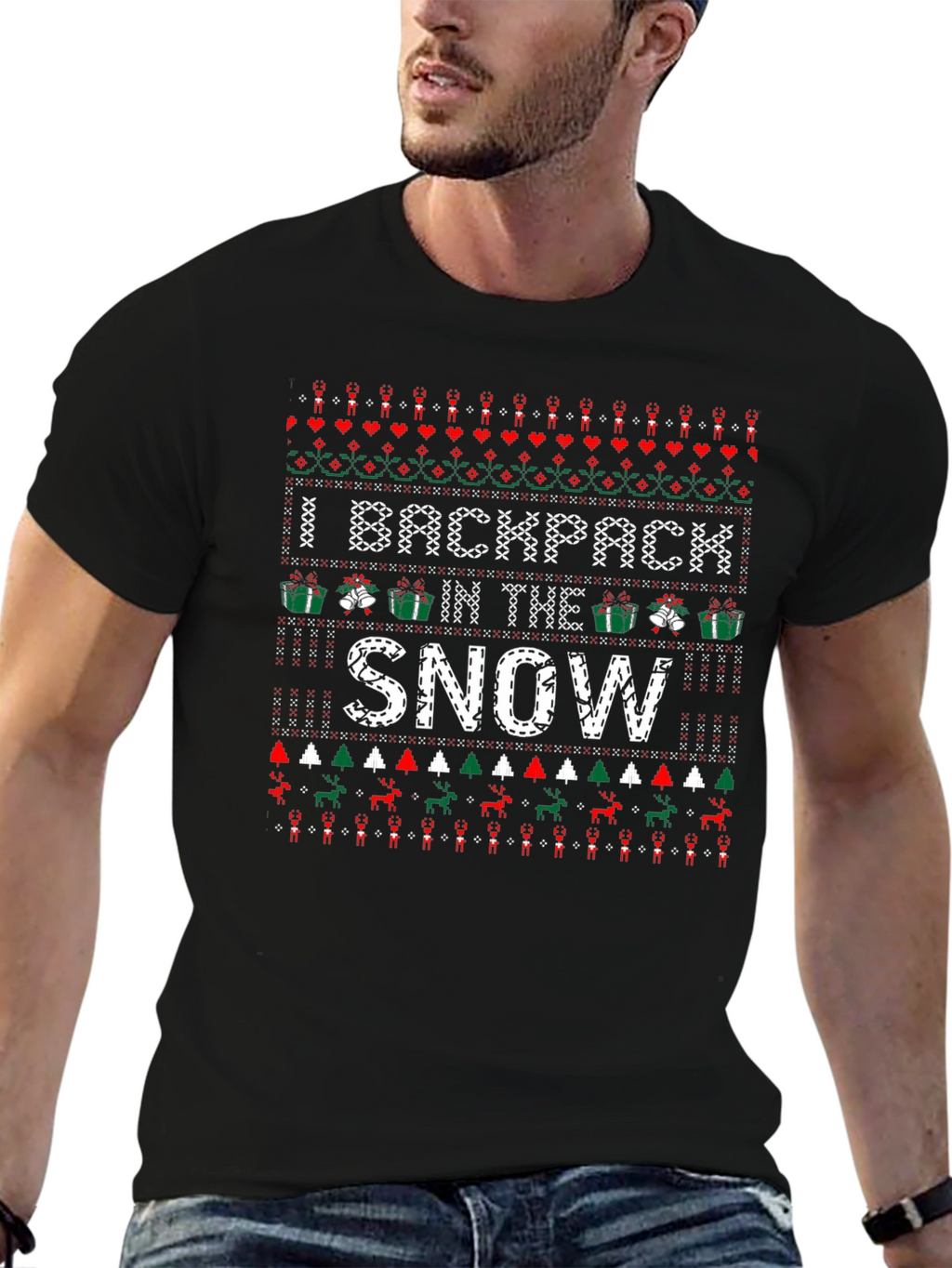Backpack in the Snow Ugly Christmas T-Shirt