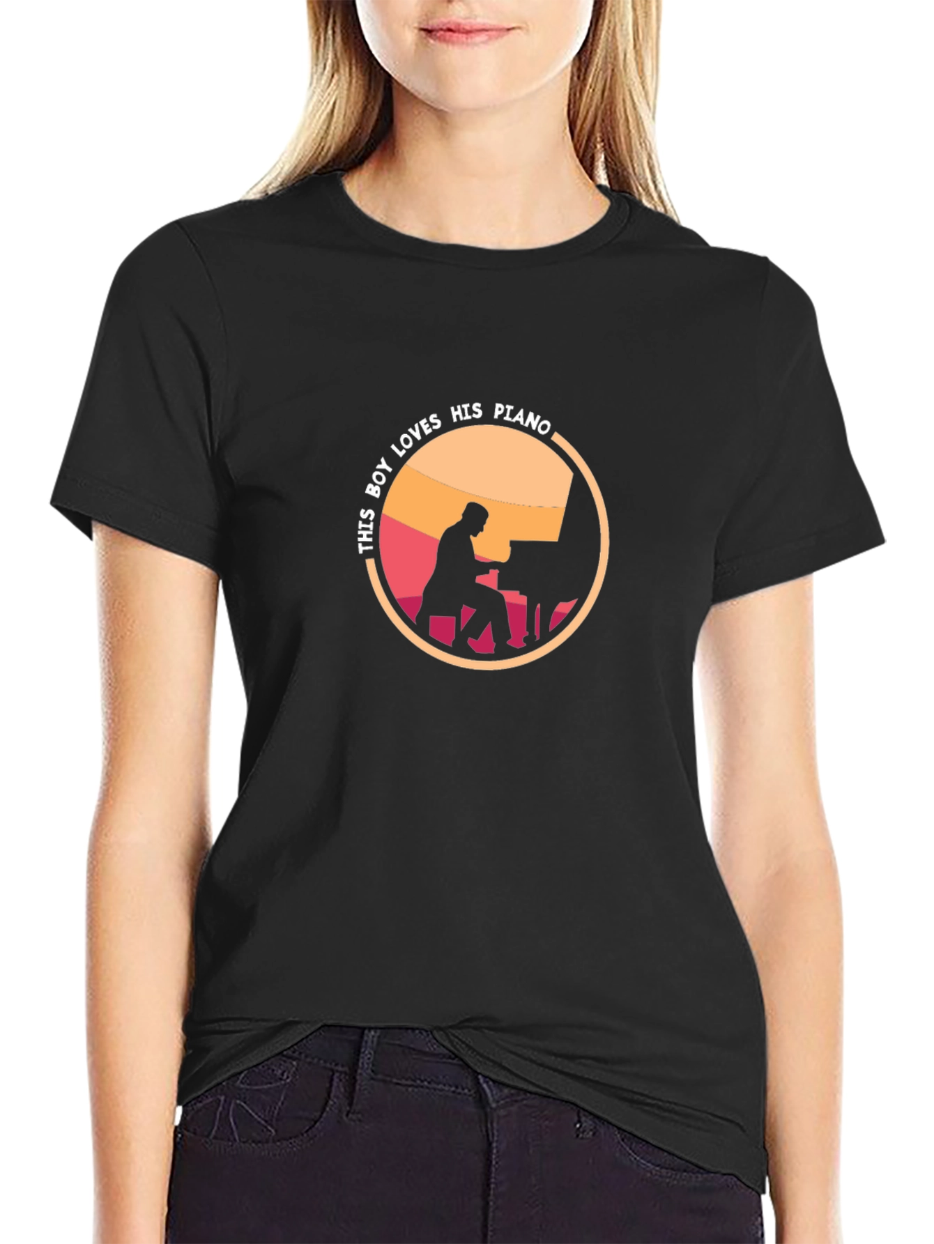 Piano Lover Tee: This Boy Loves His Piano Black T-Shirt