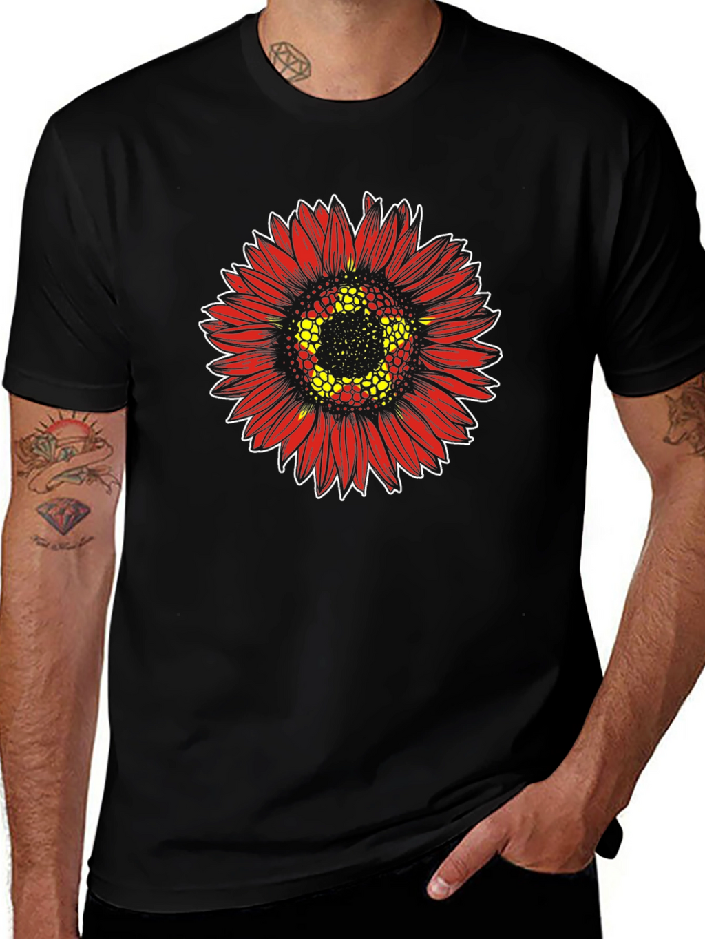 Red Sunflower Graphic Print Tee