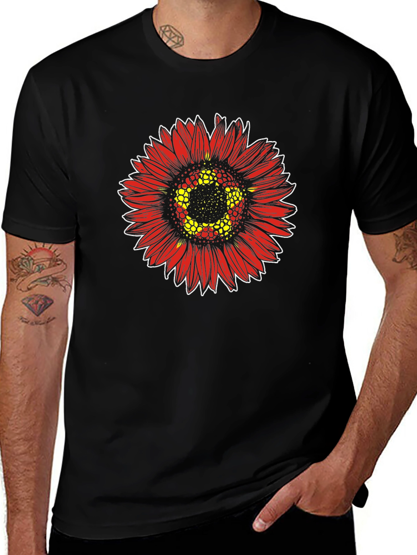 Red Sunflower Graphic Print Tee