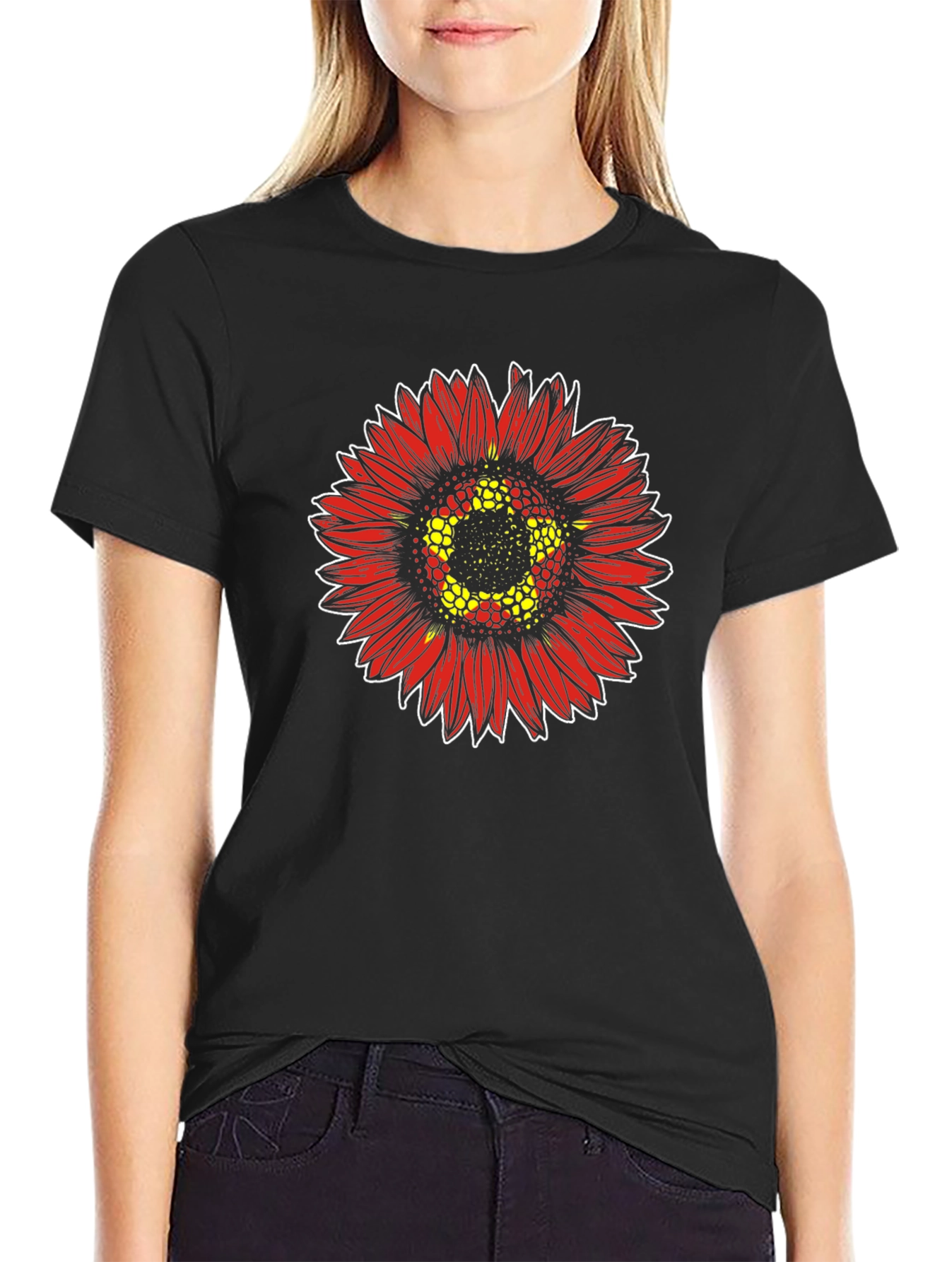 Red Sunflower Graphic Print Tee