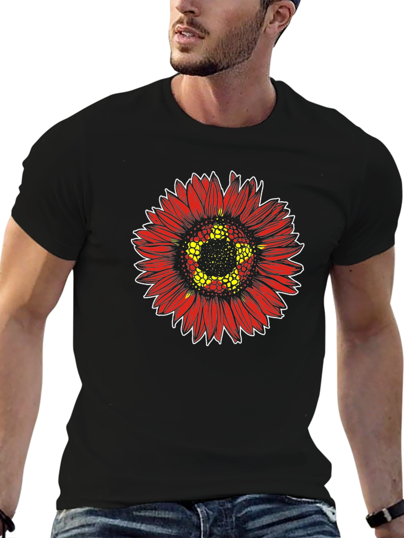 Red Sunflower Graphic Print Tee