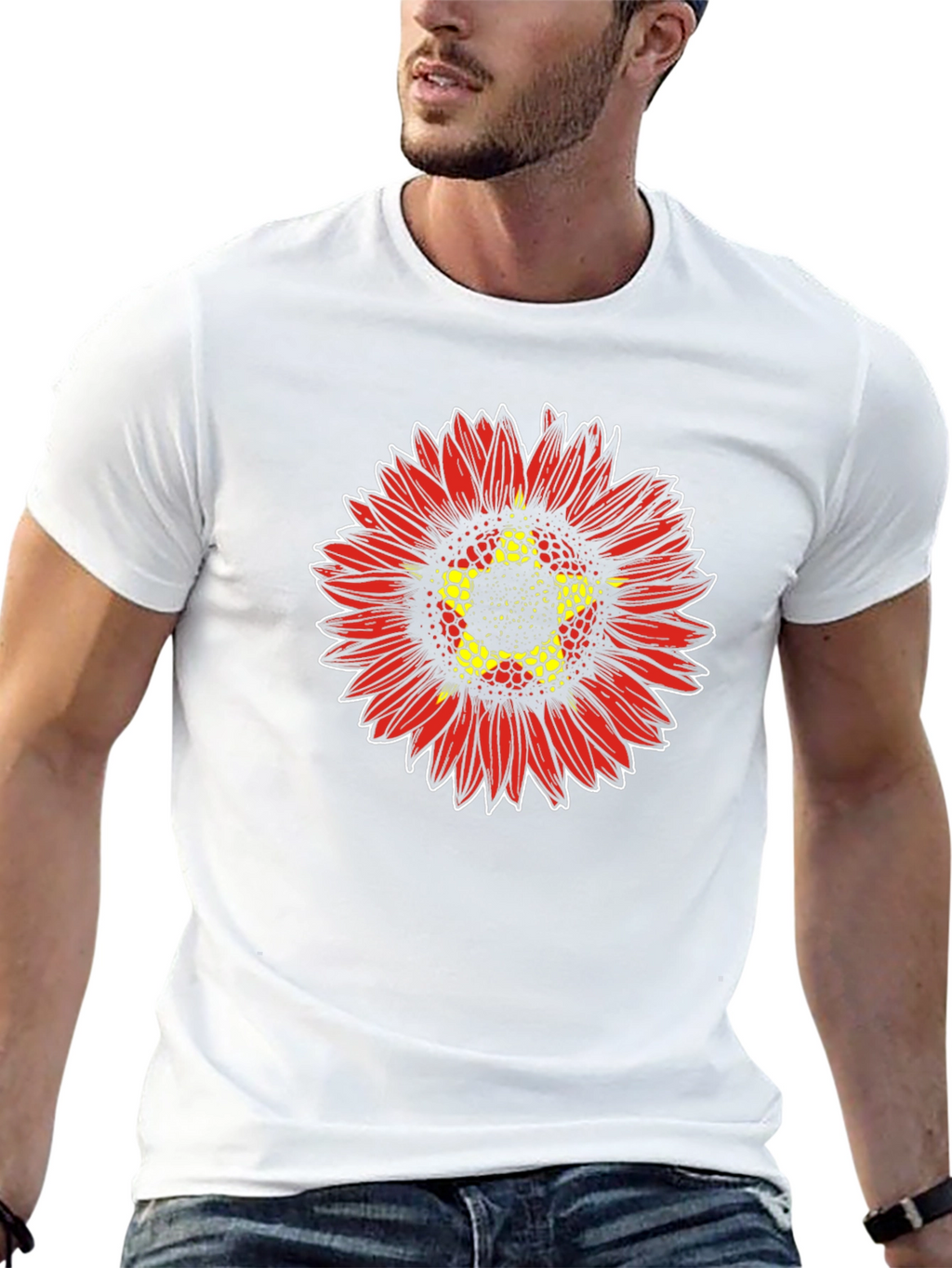 Red Sunflower Graphic Print Tee